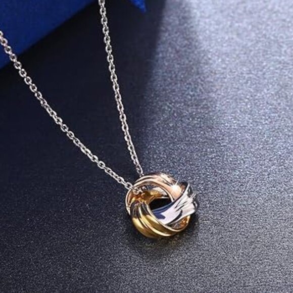 Tri-Coloured Love Knot Pendant with Necklace - Picture 1 of 3
